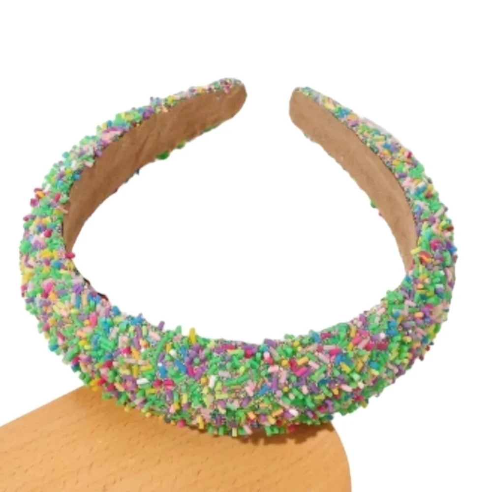 Sponge confetti wide green multi color headband hair accessories
